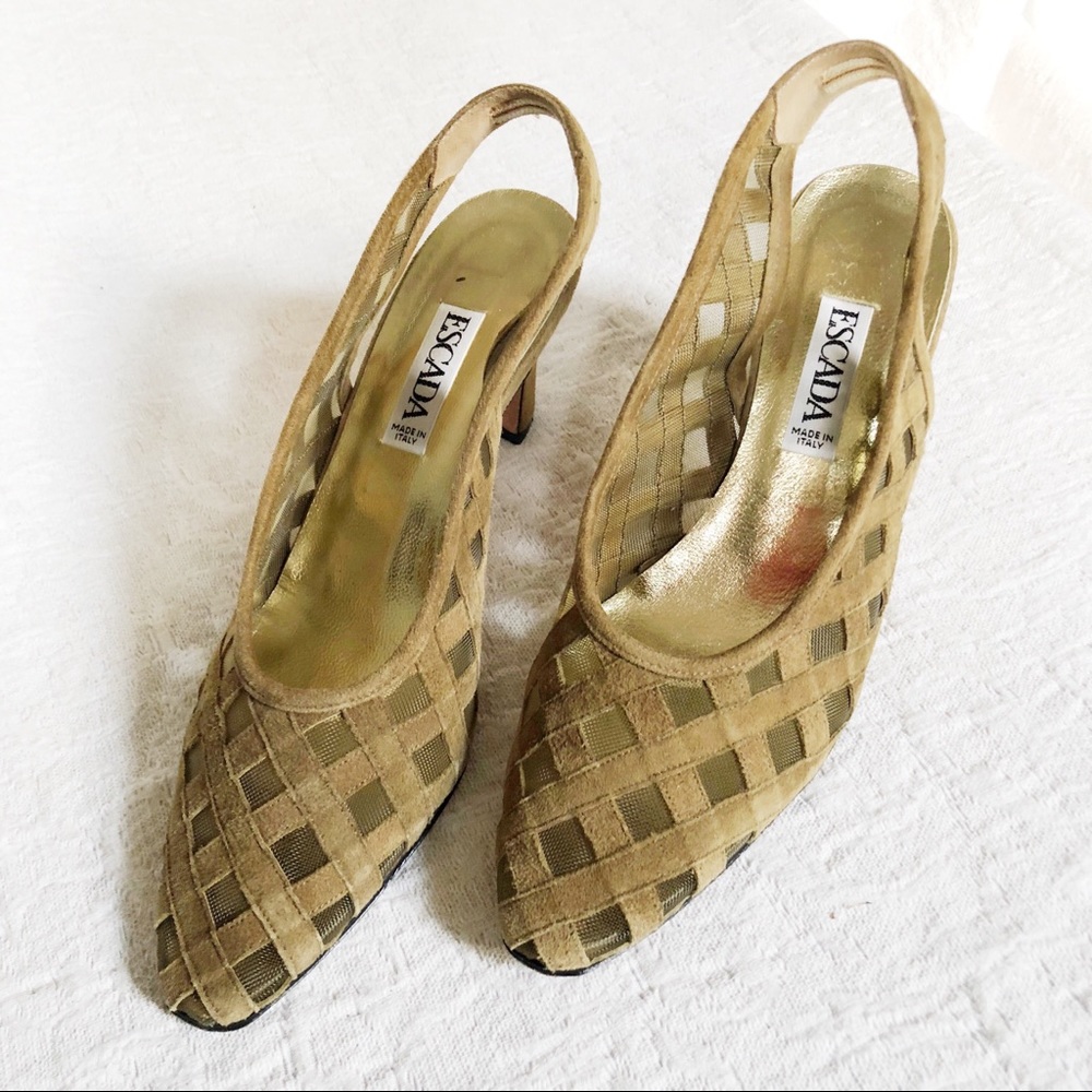 ESCADA VINTAGE 1980s Slingback Suede Woven Heels